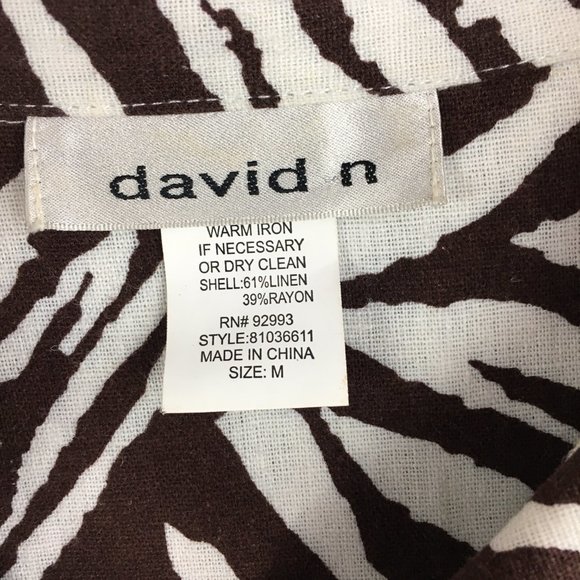 David N Linen Blend Top Button Up Peplum Waist Short Animal Print Women's M - Picture 7 of 7